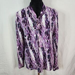 Nordstrom CLASSIQUES ENTIER Size Small Purple Silk Stretch Tie Collar Blouse EUC